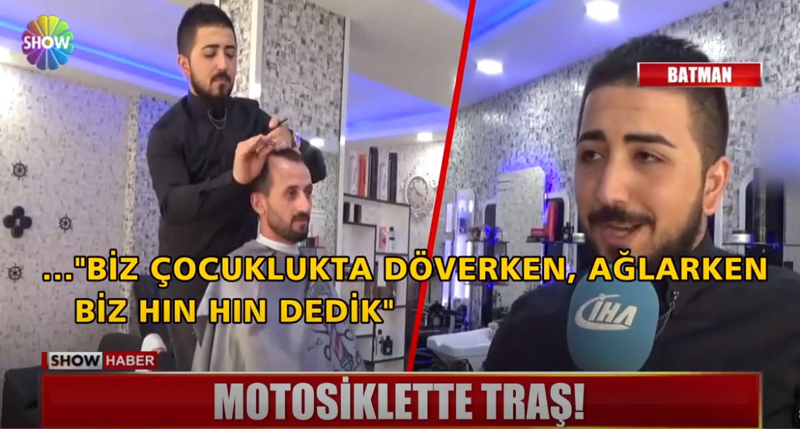 Motosiklet Üstünde Saç Traşı Yapan Berber