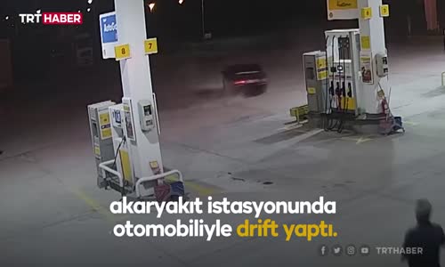 Akaryakıt istasyonunda drift yaptı, ehliyetine el kondu