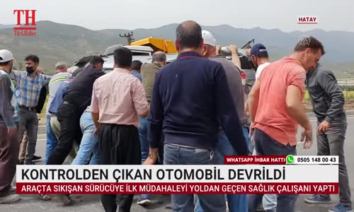 KONTROLDEN ÇIKAN OTOMOBİL DEVRİLDİ