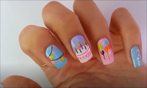 Birthday Nail Art Design - Doğum Günü Temalı Tırnak Süsleme 