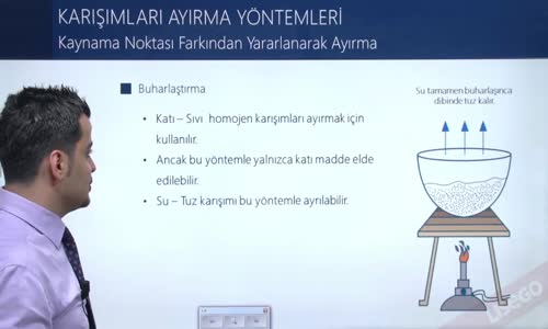 EBA KİMYA LİSE - KARIŞIMLAR - AYIRMA VE SAFLAŞTIRMA TEKNİKLERİ - KAYNAMA NOKTASI FARKINDAN YARARLANARAK AYIRMA