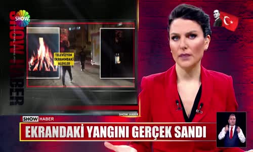 Ekrandaki yangını gerçek sandı